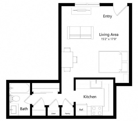 Floor plan for studio, 1 bath, 450 sqft